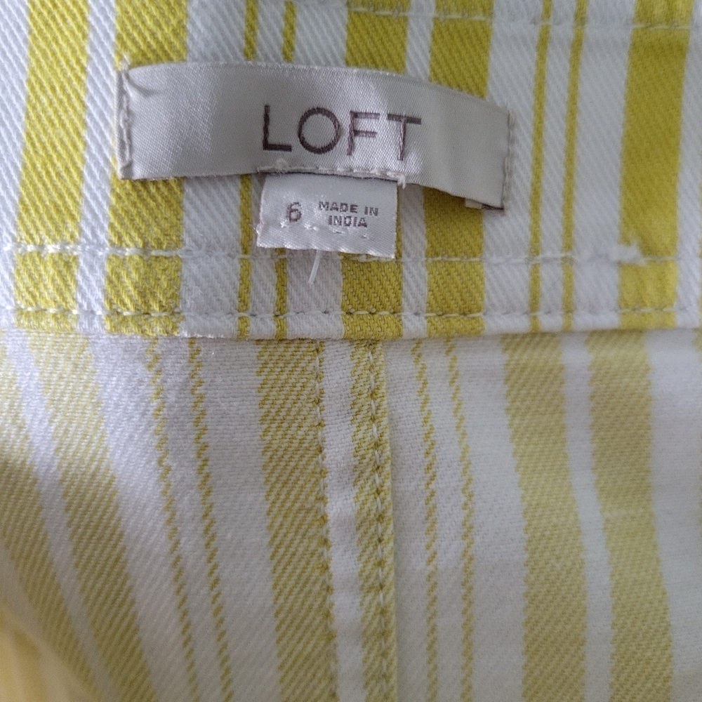 LOFT Skirt Womens Yellow White Striped A-Line Cotton Blend Stretch Pockets Sz 6 - Picture 2 of 6